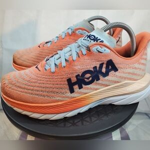 Hoka Womens Mach 5 Running Shoes Orange Blue White Colorway SIZE 8B